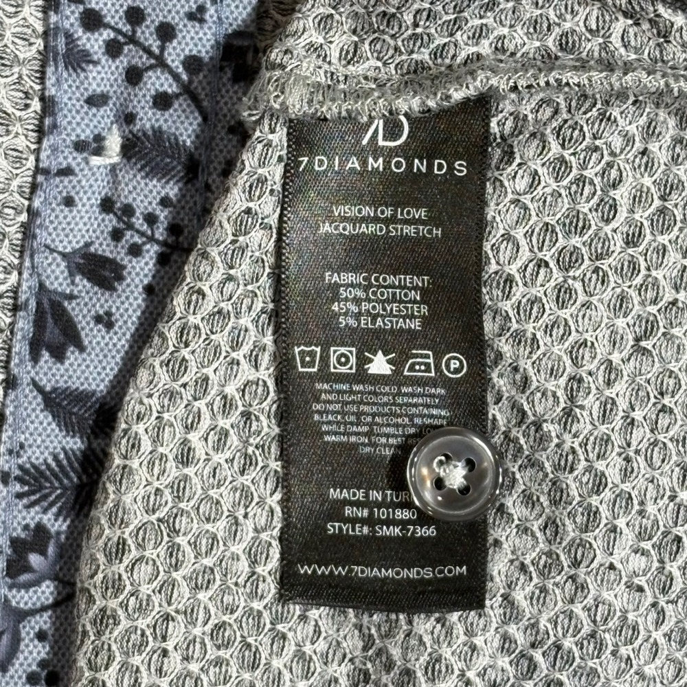 7Diamonds Button Up Shirt Mens Medium Grey Vision of Love Jacquard Stretch Short - Picture 5 of 7